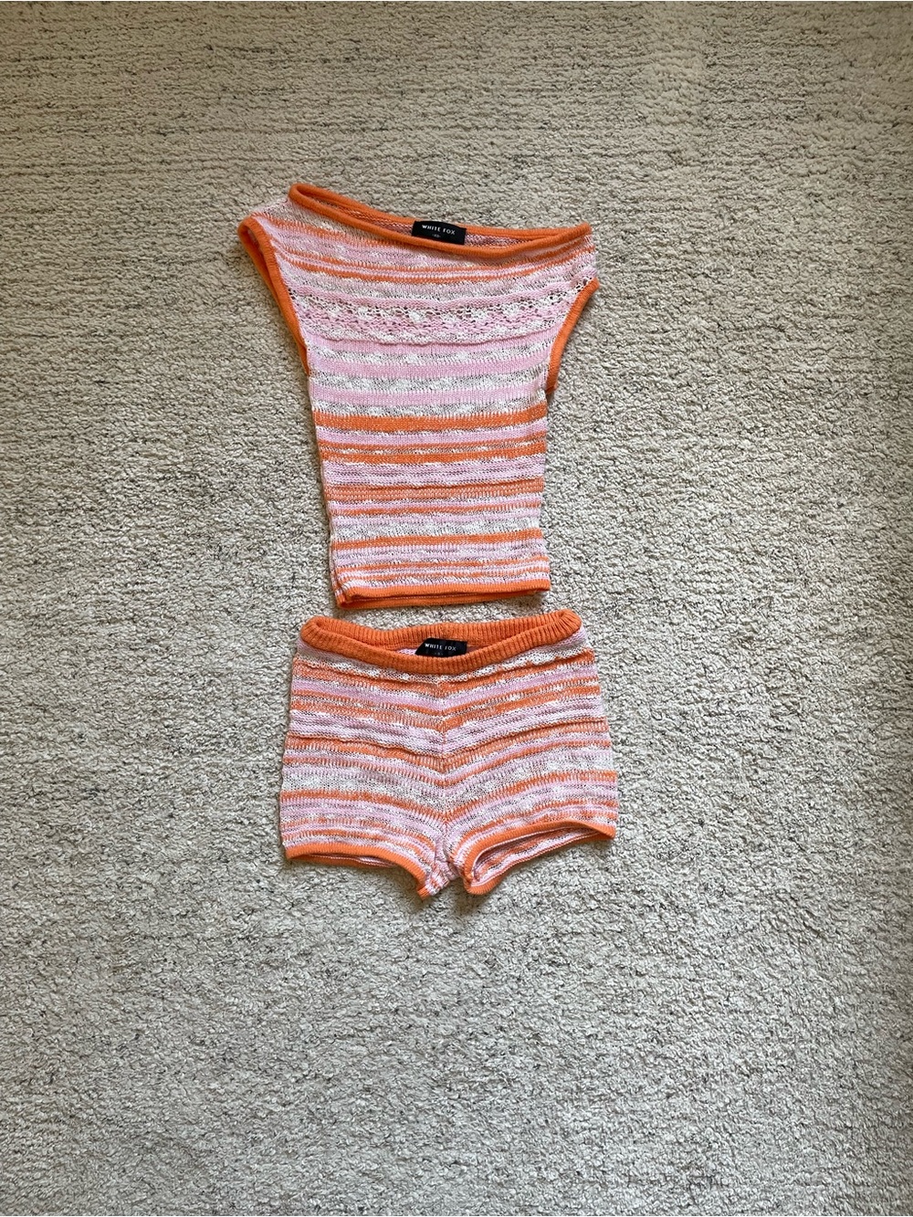 White Fox Boutique Orange & Pink Striped Knit Set